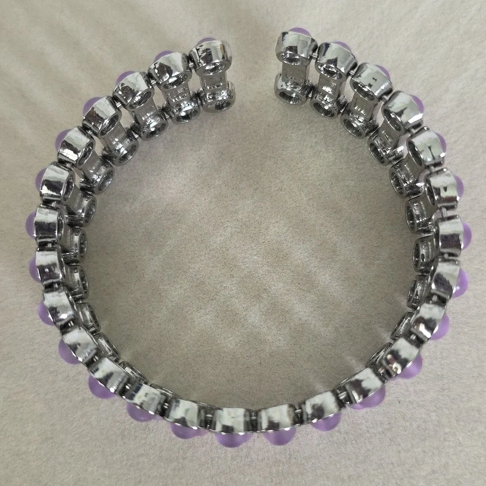 Silver and Purple Flexible Choker Necklace with Matching Open Cuff Bracelet